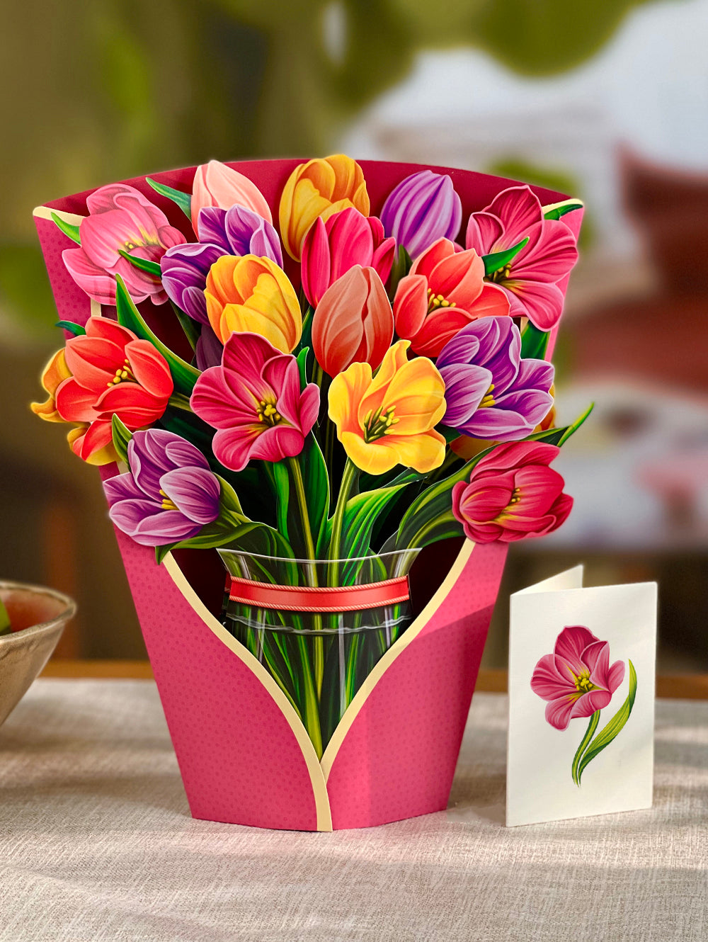 Pop Up Flower Bouquet Greeting Card - Festive Tulips