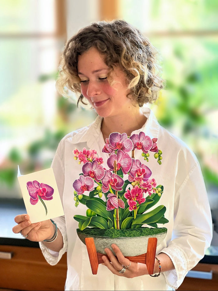 Pop Up Flower Bouquet Greeting Card - Orchid Oasis