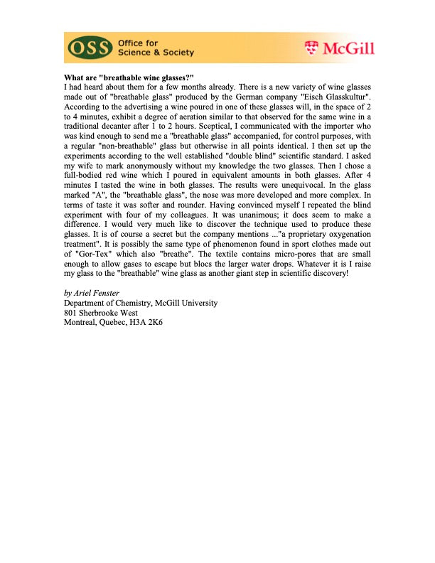 Breathable Red Wine Glass by Eisch review by McGill University Office for Science and Society