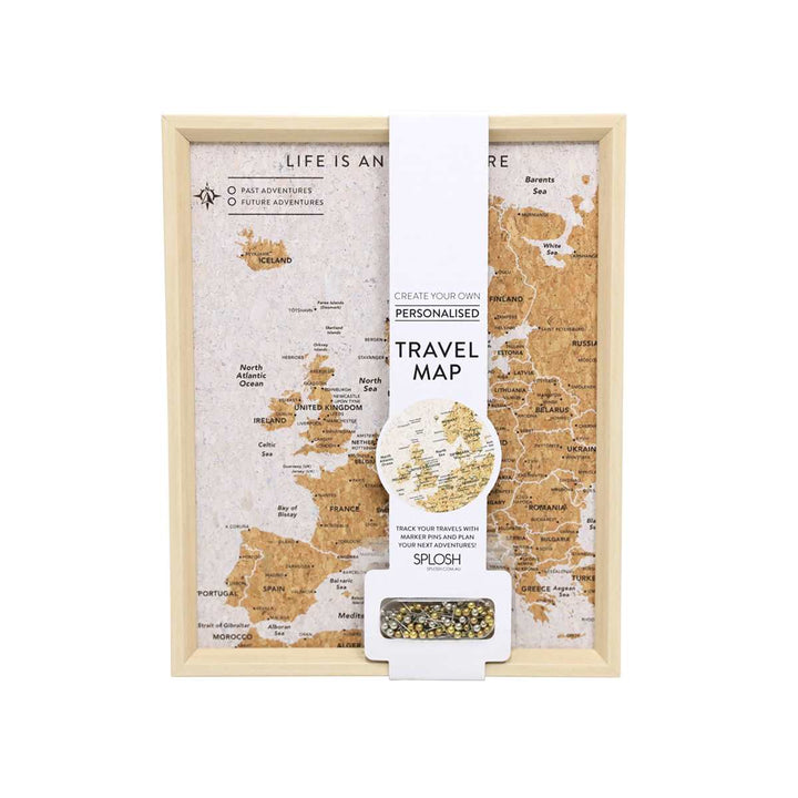 FRAMED CORK BOARD - Europe Travel Map
