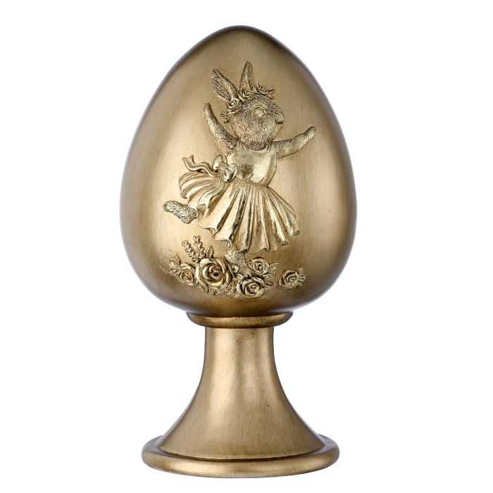 Gold Easter Egg Embossed with Bunny on a Pedestal Figurine