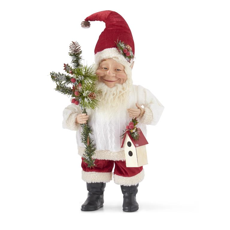 Santa Holding Christmas Tree and Bird House