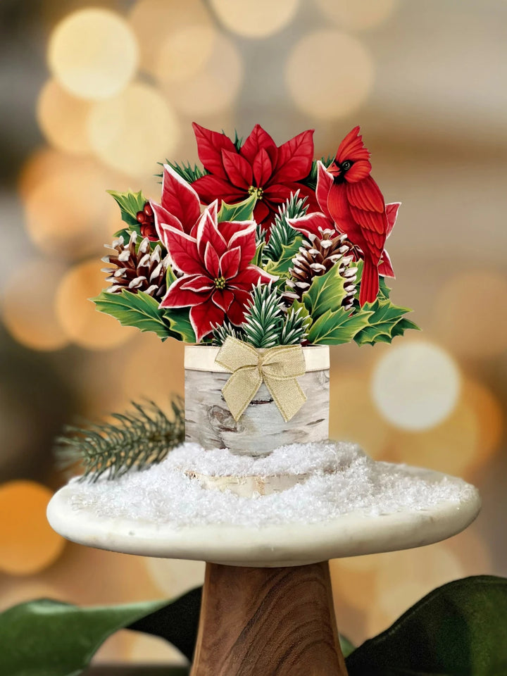 Pop Up Flower Bouquet Greeting Card -Mini Birch Poinsettia