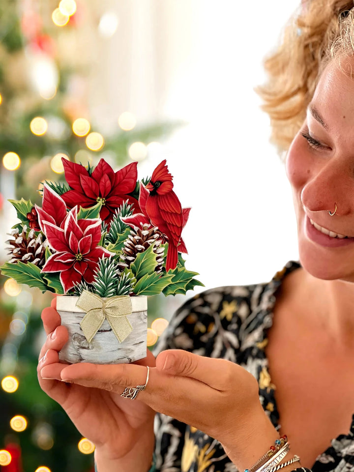 Pop Up Flower Bouquet Greeting Card -Mini Birch Poinsettia