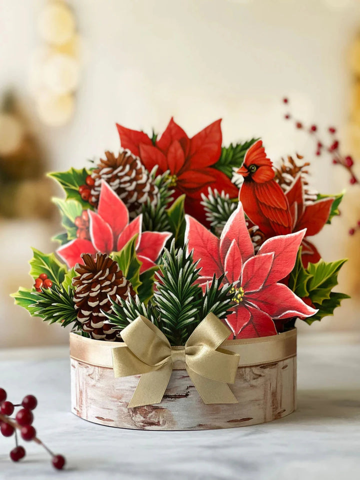 Pop Up Flower Bouquet Greeting Card - Birch Poinsettia
