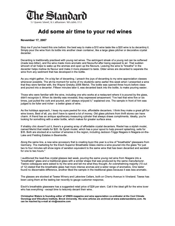 Eisch Red Wine Glasses reviewed by wine expert Christopher Waters