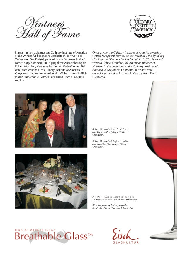 Vintners Hall of Fame - 2007 EISCH WINE GLASSES BEST FOR DECANTING RED WINE