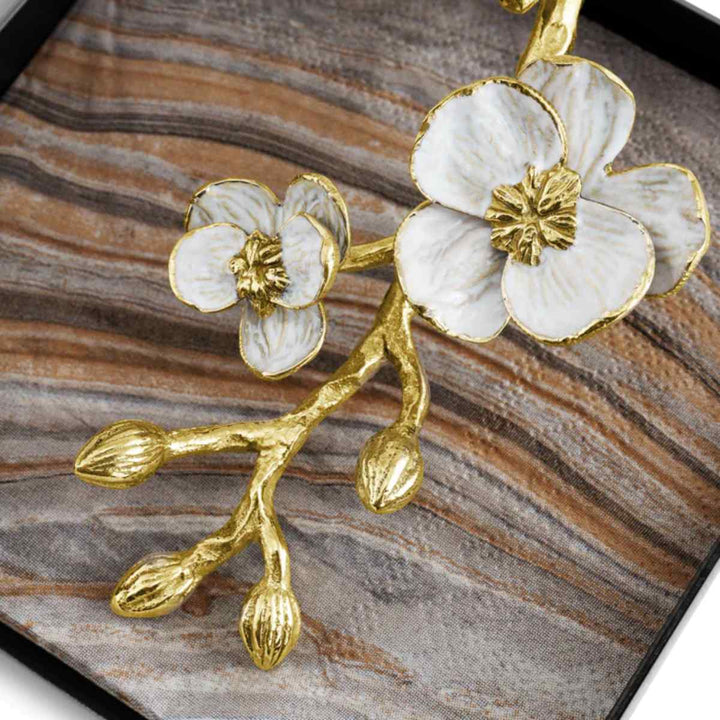 Michael Aram Orchid Cocktail Napkin Holder in Natural Brass and White Enamel