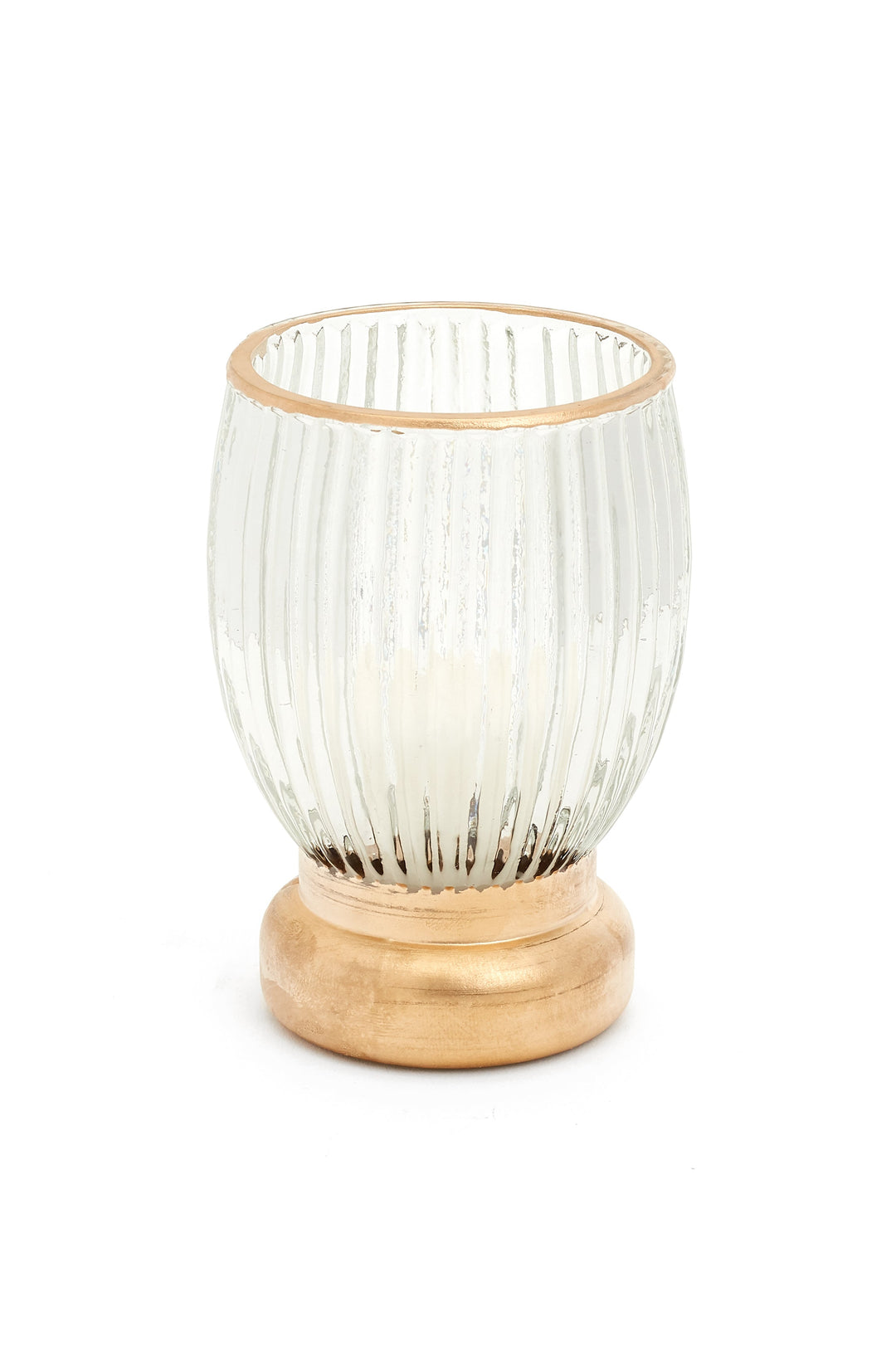 Gold and Clear Ribbed Glass Vase 4"