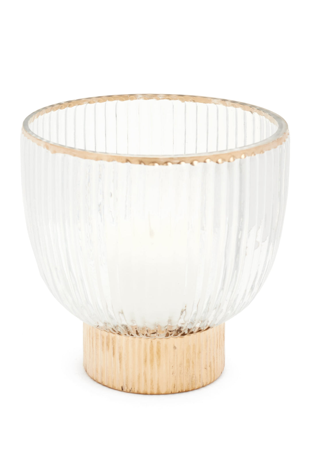 Gold and Clear Ribbed Glass Vase 6"