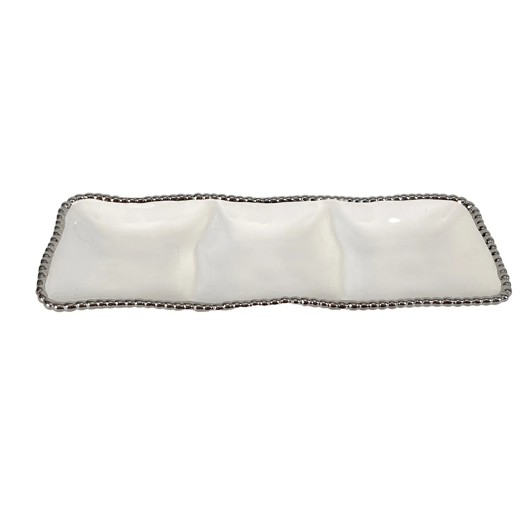 3 Compartment Platter with Silver Beaded Trim