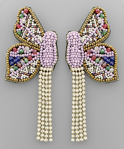 Beaded Butterfly & Crystal Earrings