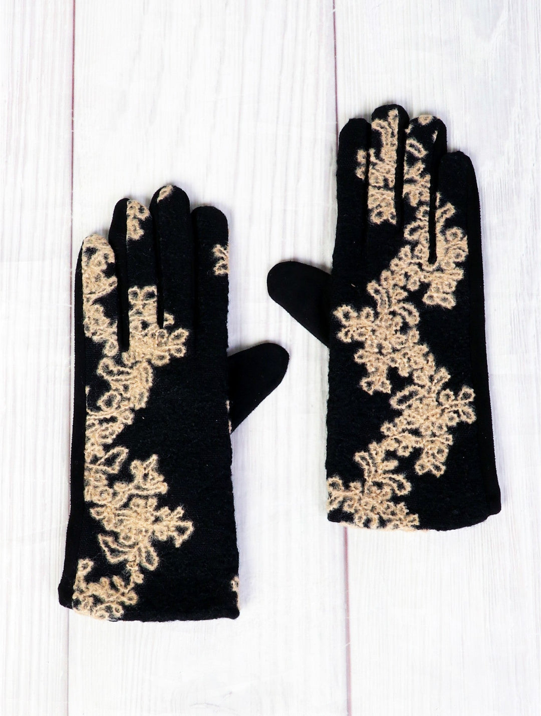 Women's Winter Gold Embroidered Filigree Gloves