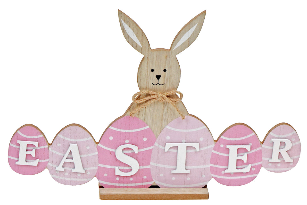 Wooden Bunny with Easter Egg Sign