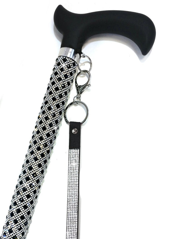 Jaqueline Kent Fancy Walking Cane. Color - Silver Black - Rhinestone Encrusted