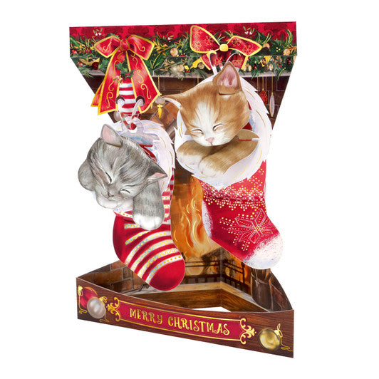 Santoro Christmas Card - Cats in Stockings