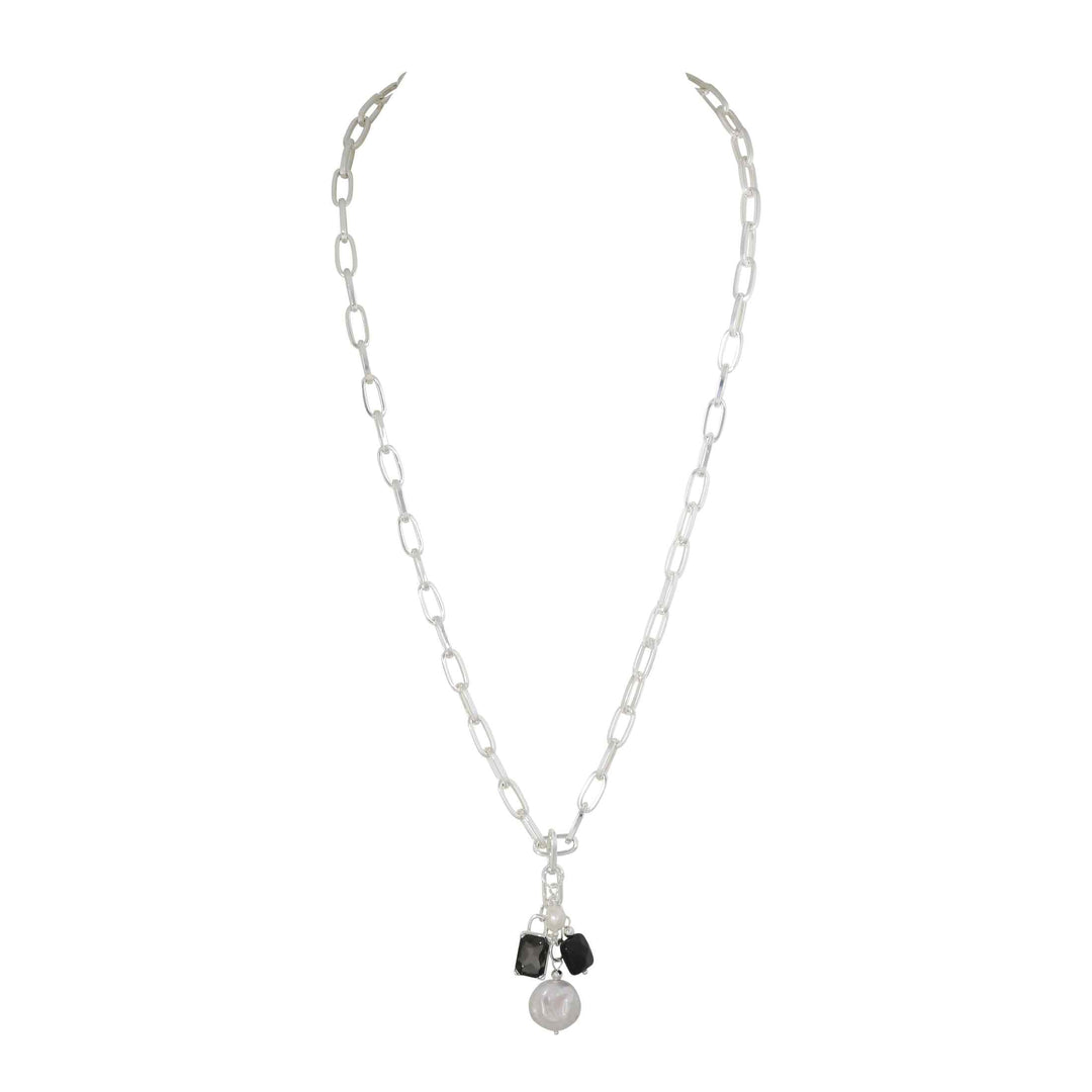 Merx - Black Agate And Freshwater Pearl Pedant Necklace