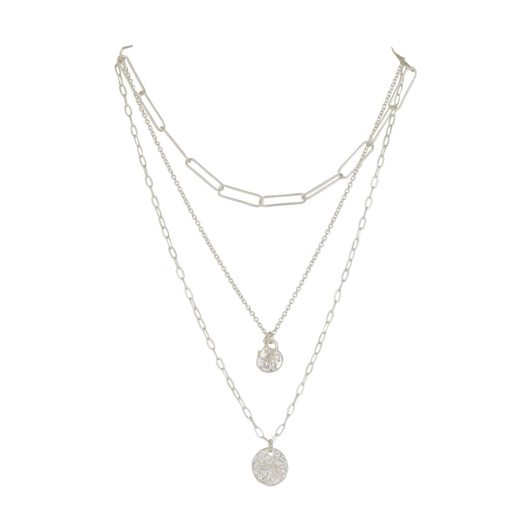 Merx - Short Mulit-Chain Necklace with Crystals in Silver