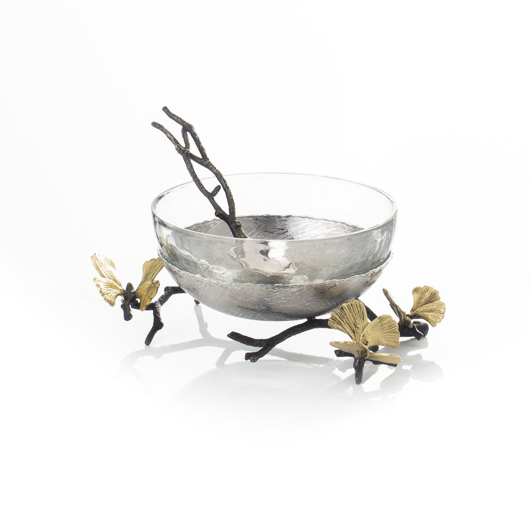 Michael Aram Butterfly Ginkgo Glass Nut Dish with Spoon