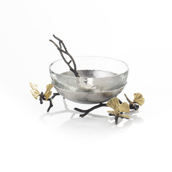 Michael Aram Butterfly Ginkgo Glass Nut Dish with Spoon