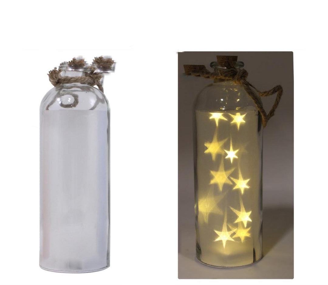 LED Star Reflection Glass Bottle - White