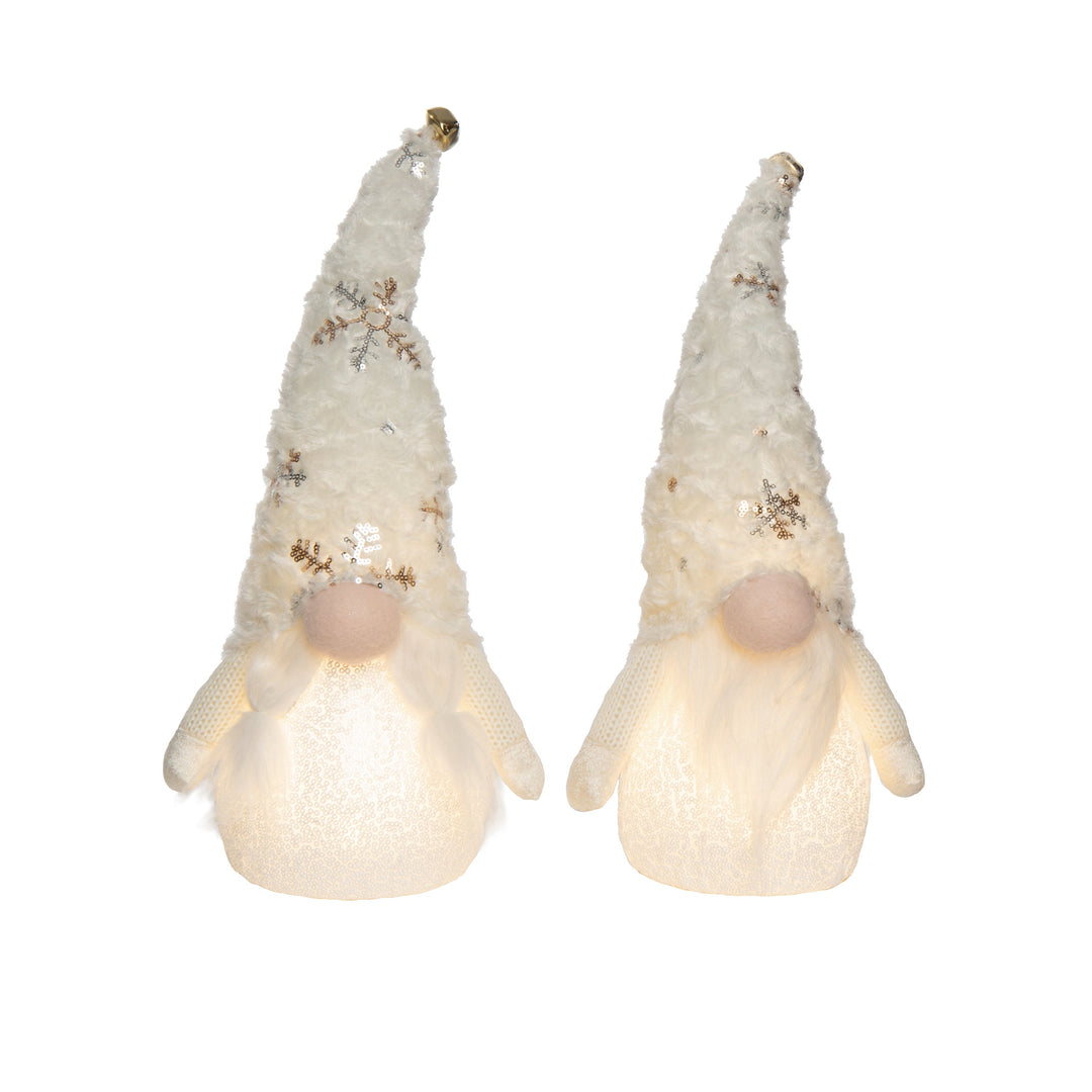 White Sitting Light Up Gnome with Fancy Hat
