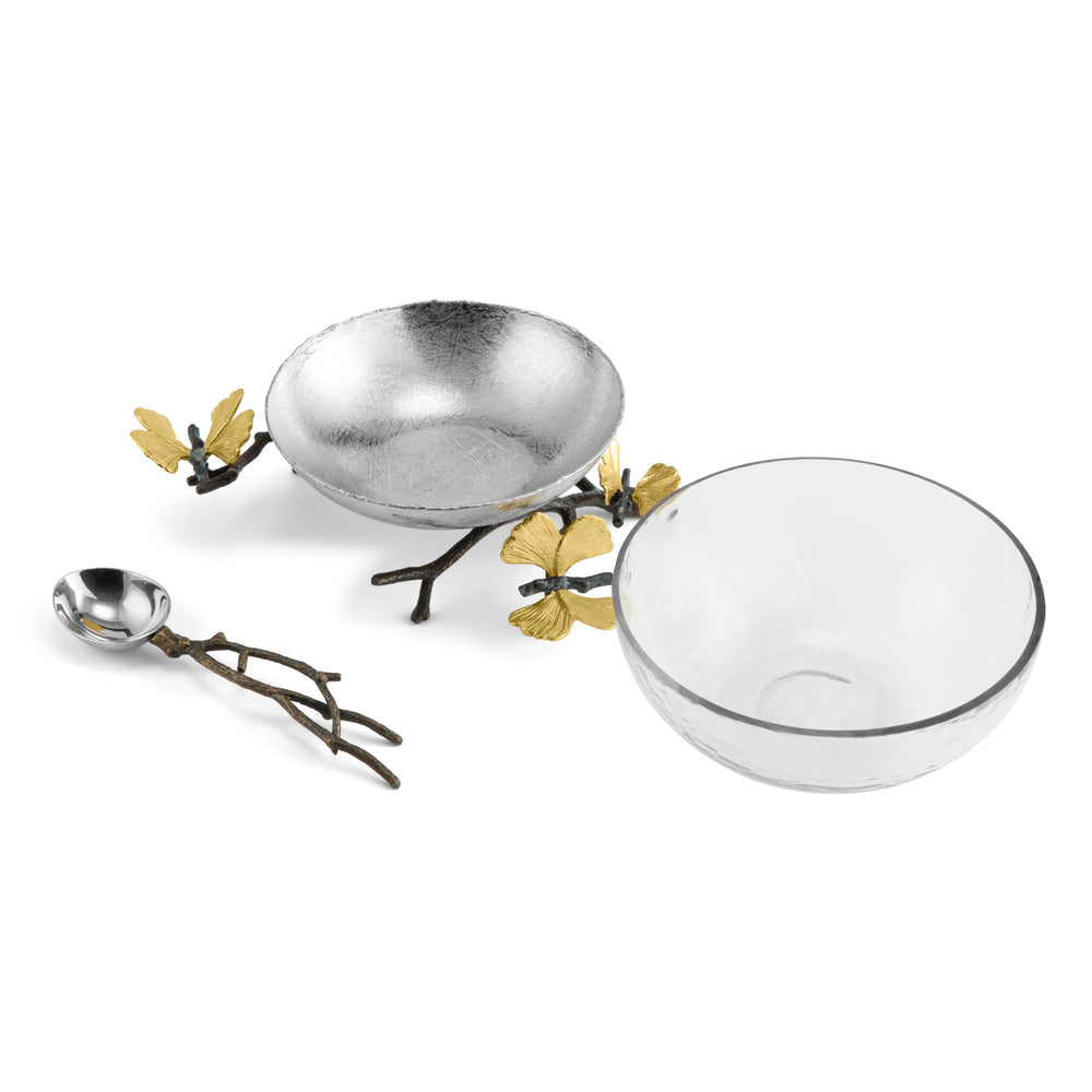 Michael Aram Butterfly Ginkgo Glass Nut Dish with Spoon