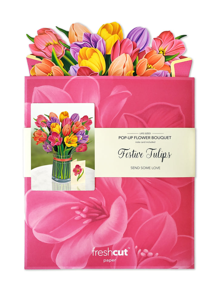 Pop Up Flower Bouquet Greeting Card - Festive Tulips