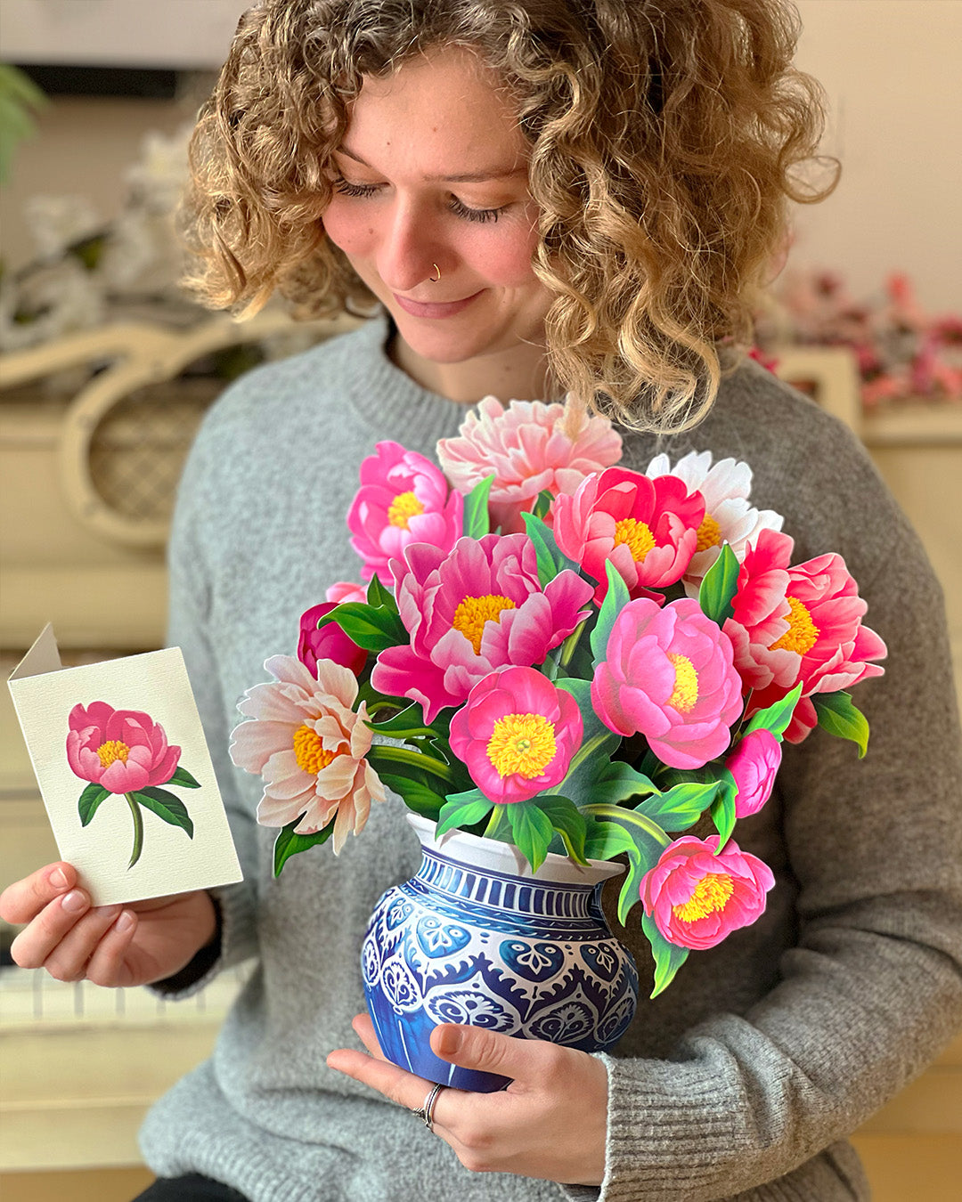 Pop Up Flower Bouquet Greeting Card - Peony Paradise