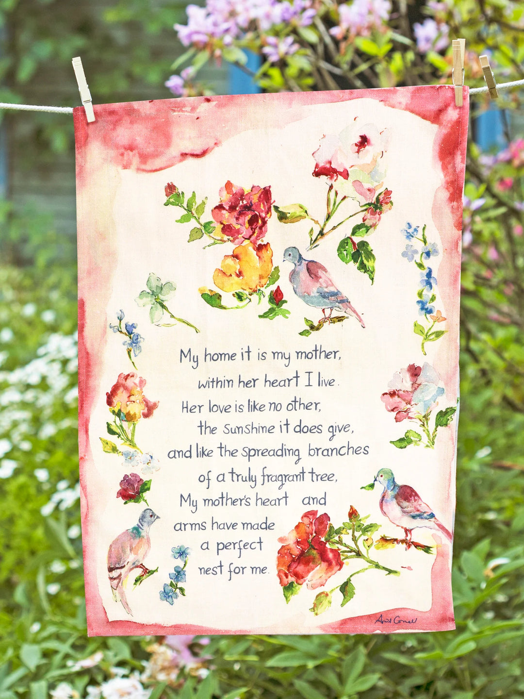 April Cornell Mother's Poem Watercolor Tea Towel