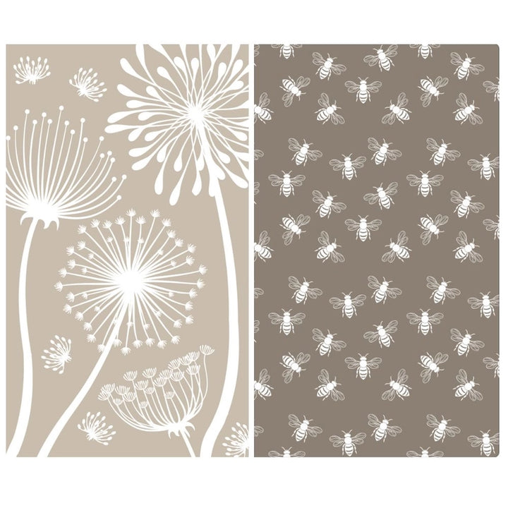 Super absorbent tea towel with dandelions and bees, beige