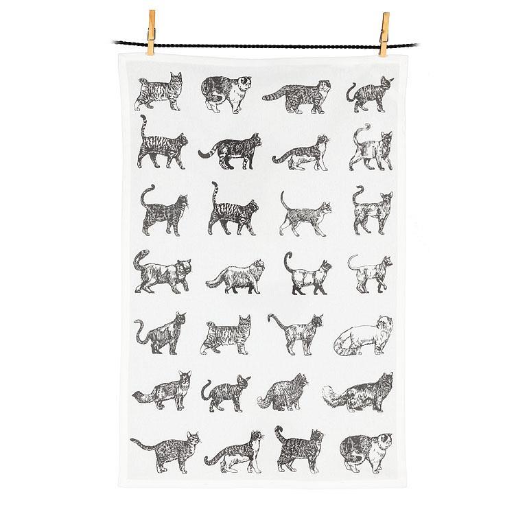 Cat Outline Motif Tea Towel