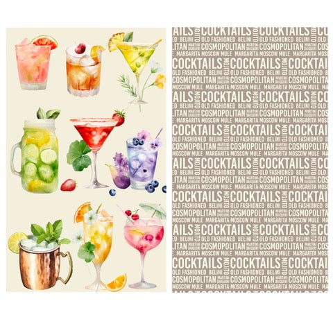 Cocktails Dual Sided Tea Towel Ultra Absorbent and Eco-Friendly