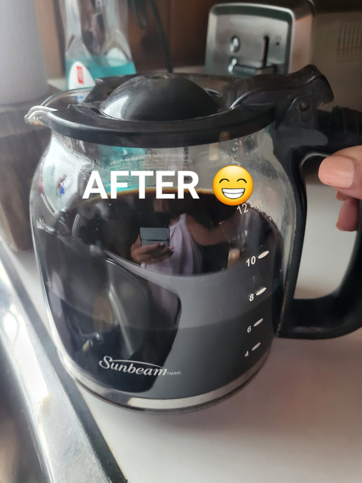 After photo of Jude Miracle Clay Cleanser on a coffee pot.