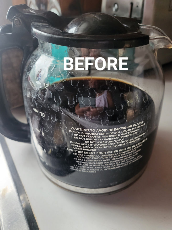 After photo of Jude Miracle Clay Cleanser on a coffee pot.
