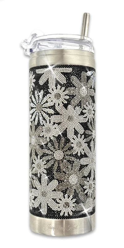 Dazzling Rhinestone Encrusted Drink Tumbler - Jacqueline Kent Flower Power Black