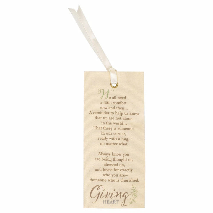 Decorative bookmark with special message of comfort included with giving heart