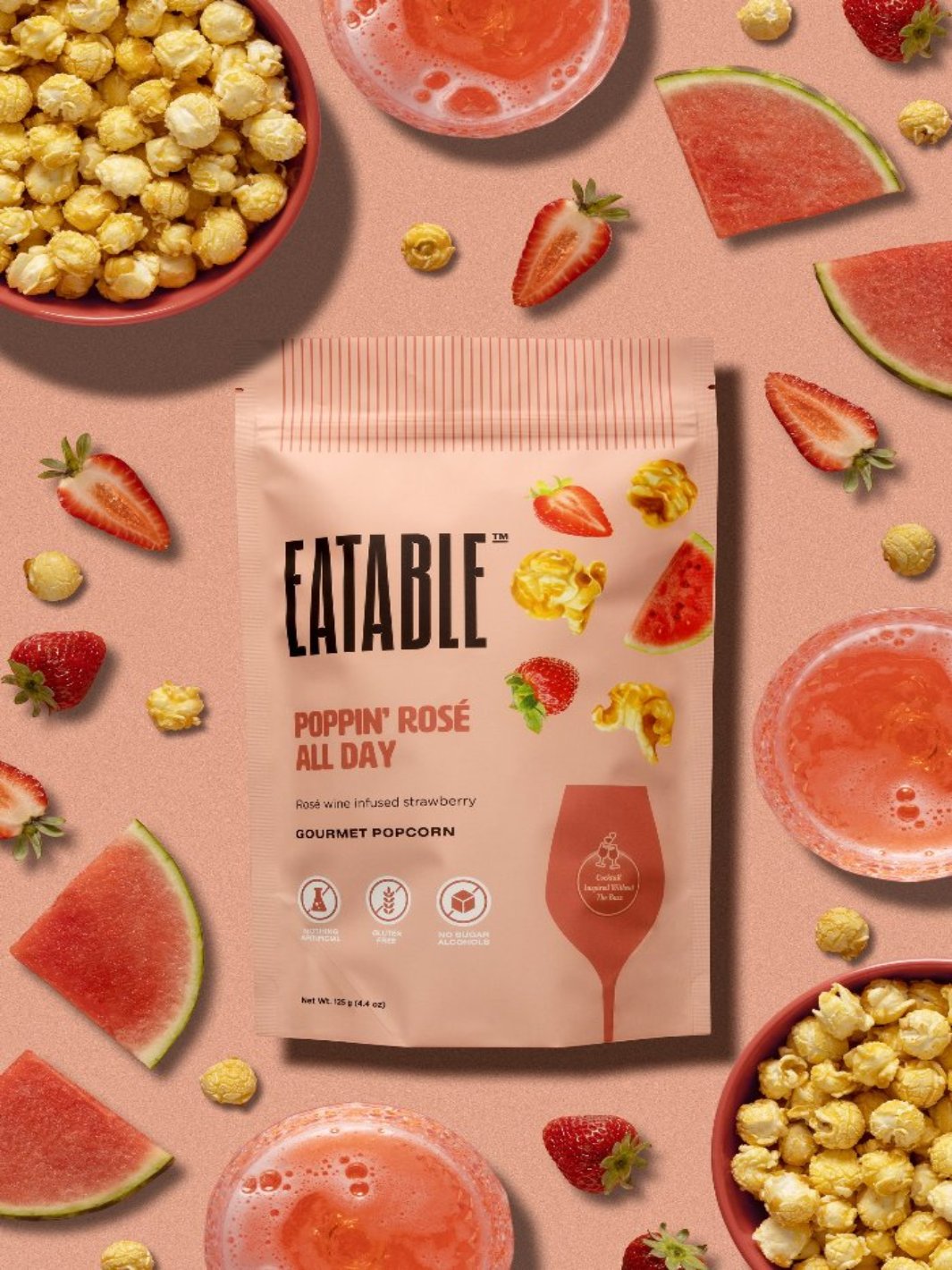 Eatable Poppin Rose All Day WIne Infused Candied Popcorn