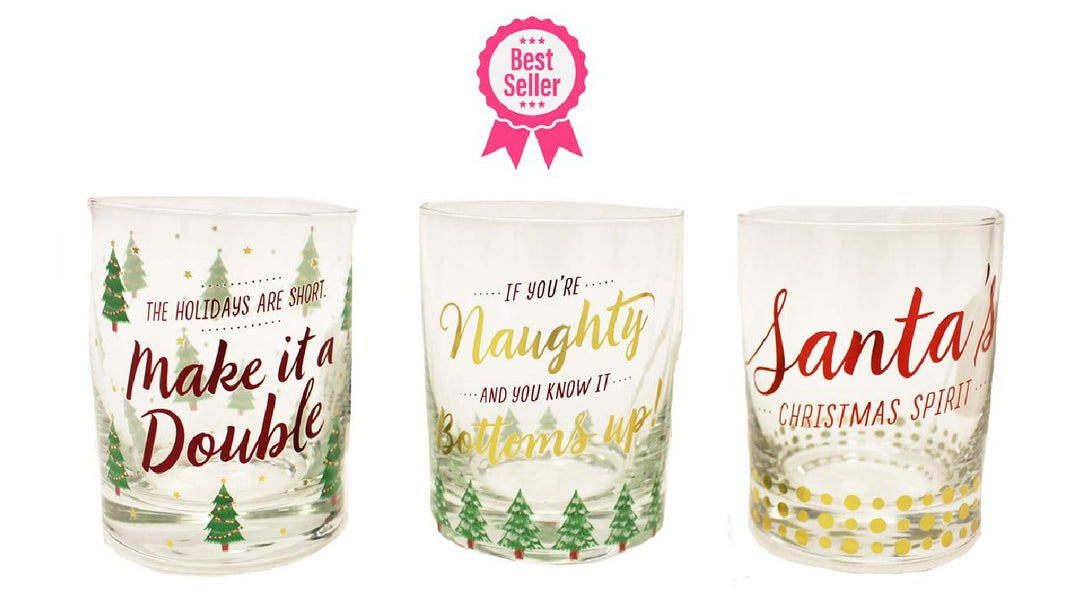 Festive Holiday 3-Piece 12oz Lowball Glass Set