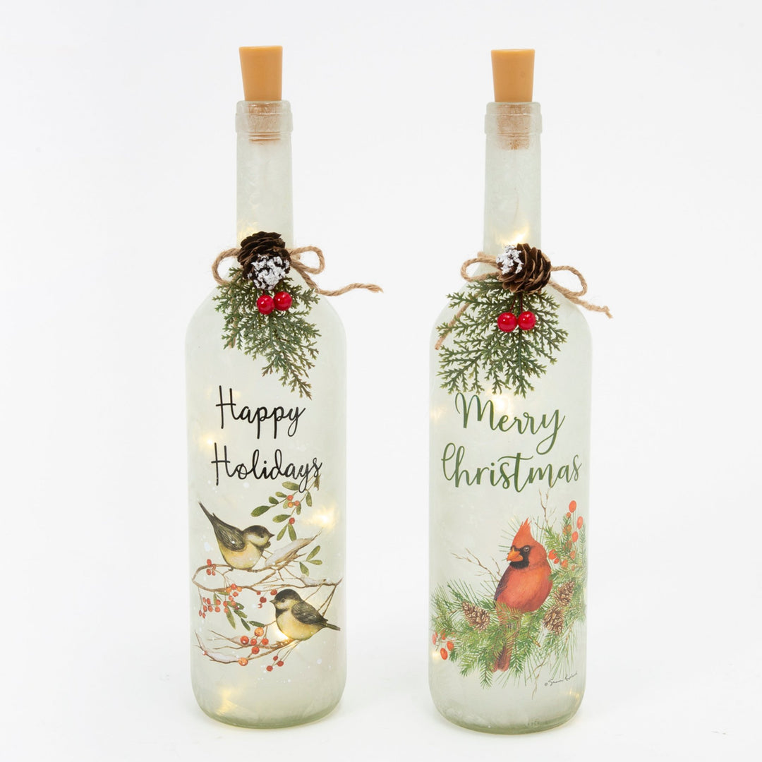 Frosted Holiday Lighted Wine Bottle