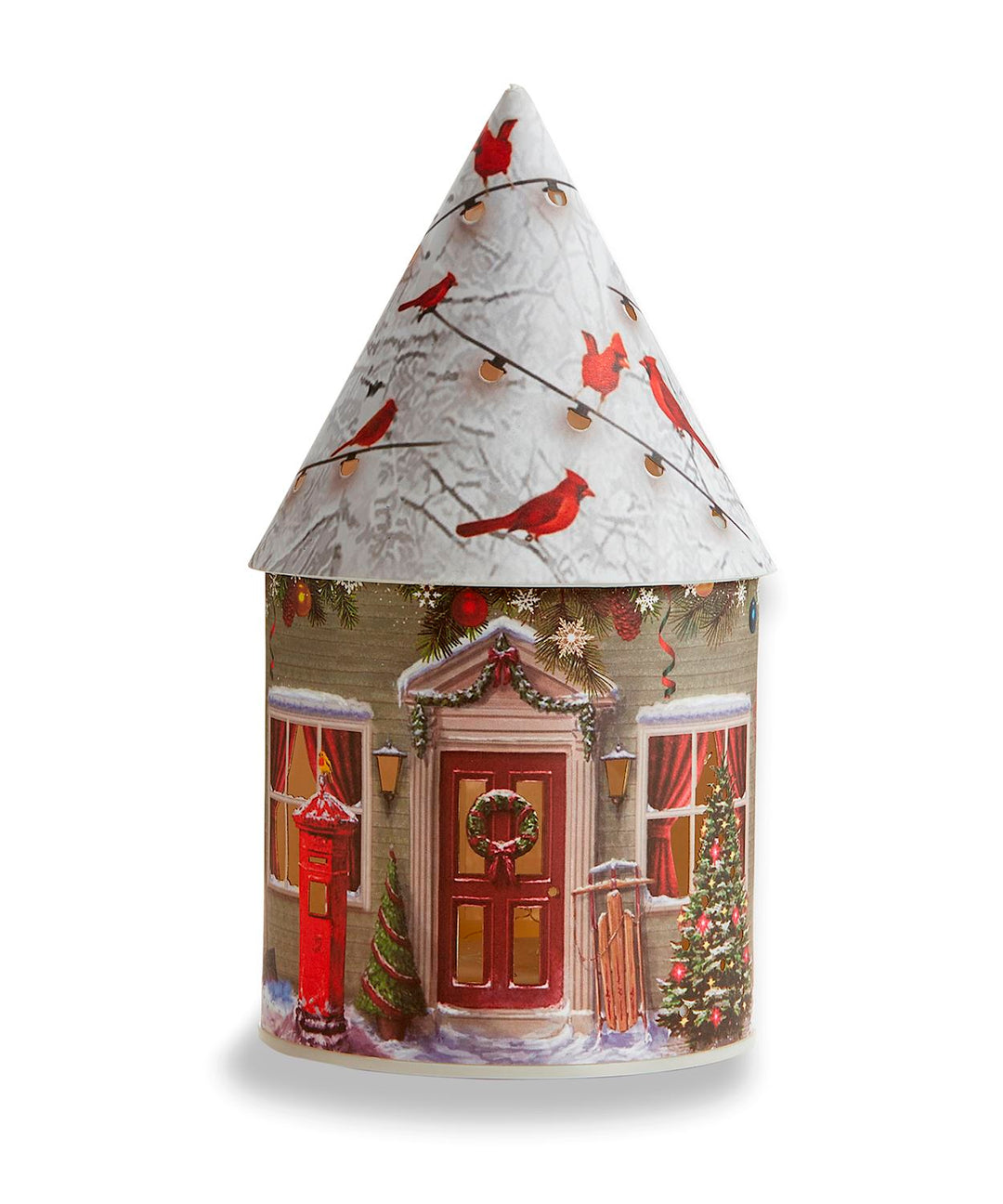 LED House Lantern with Cardinal and Santa