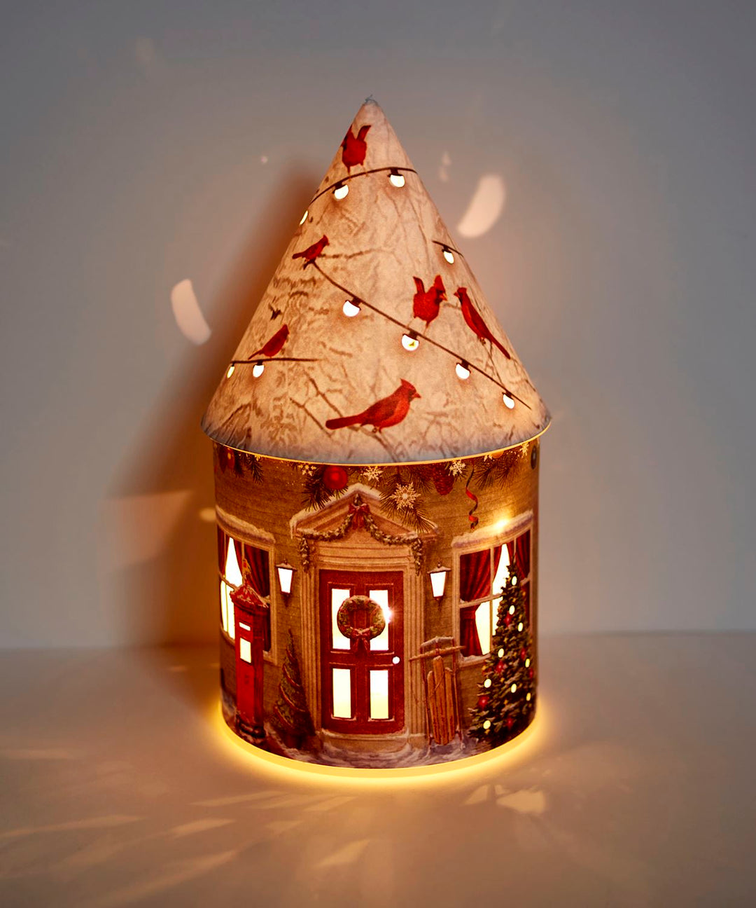 LED House Lantern with Cardinal and Santa