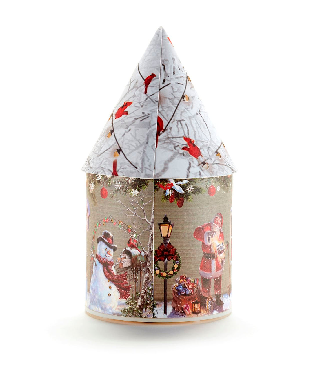 LED House Lantern with Cardinal and Santa