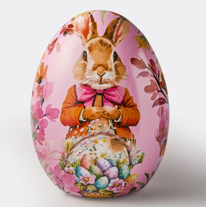 Decorative reusable metal Pink Easter egg by GAVA with a rabbit  - Saga