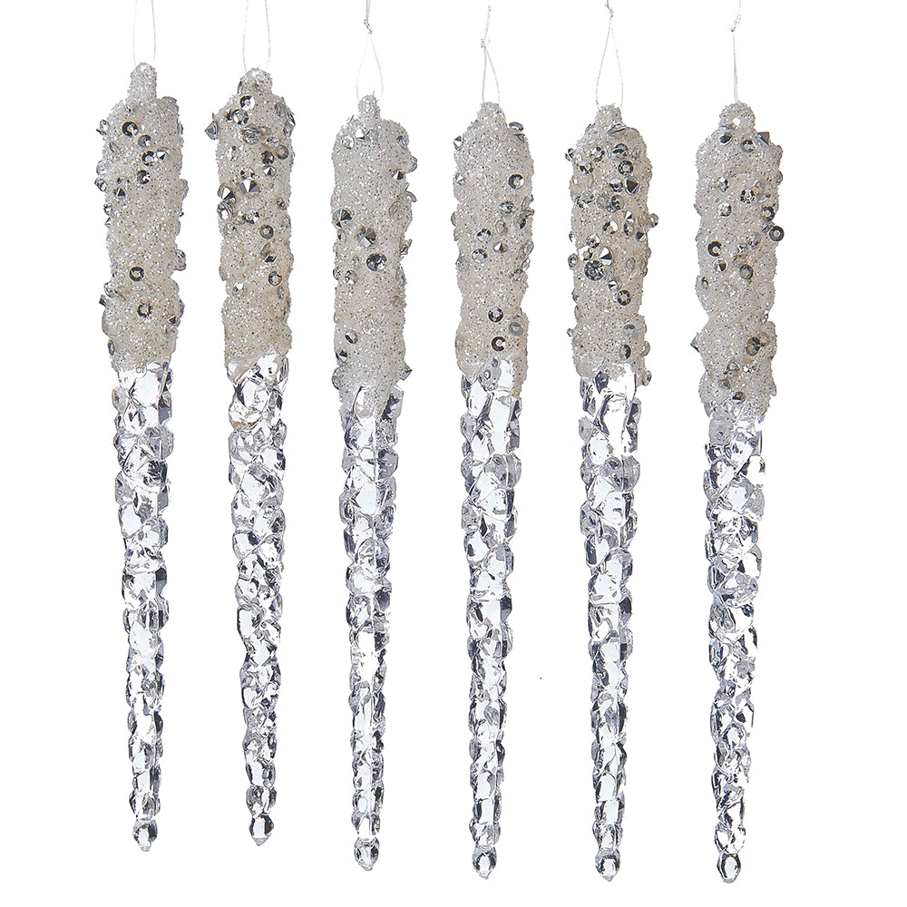 Glittered Icicle Ornaments, 6-Piece Box