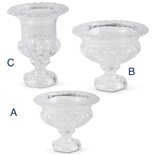 Pressed Glass urns, old world thickness and weight