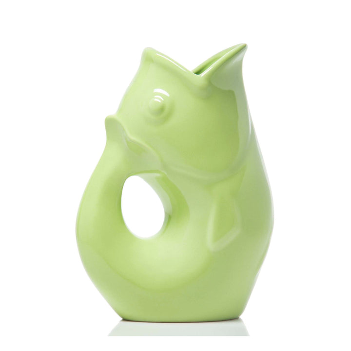 Large gurgle pot ceramic fish water pitcher chartreuse green glossy finish 4oz