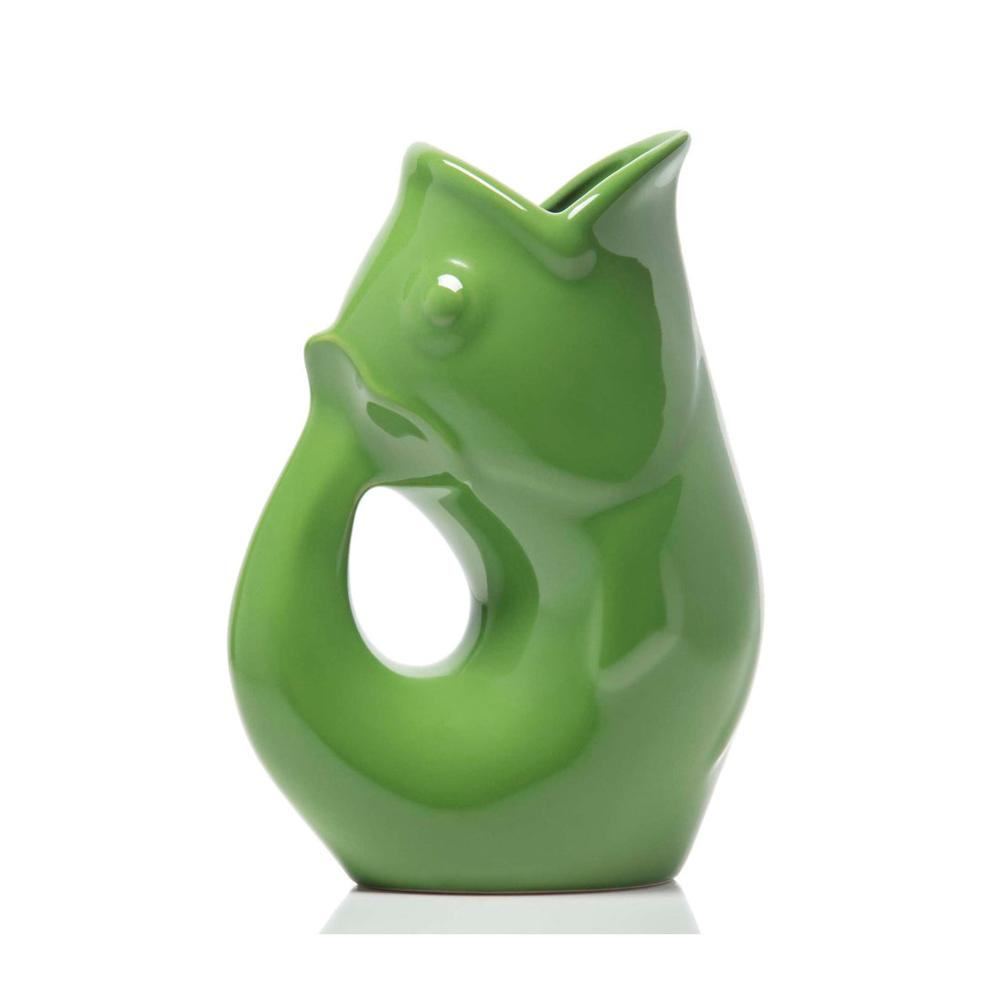 Large gurgle pot ceramic fish water pitcher moss green glossy finish 4oz