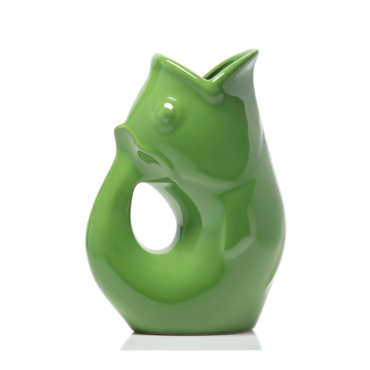 Large gurgle pot ceramic fish water pitcher moss green glossy finish 4oz