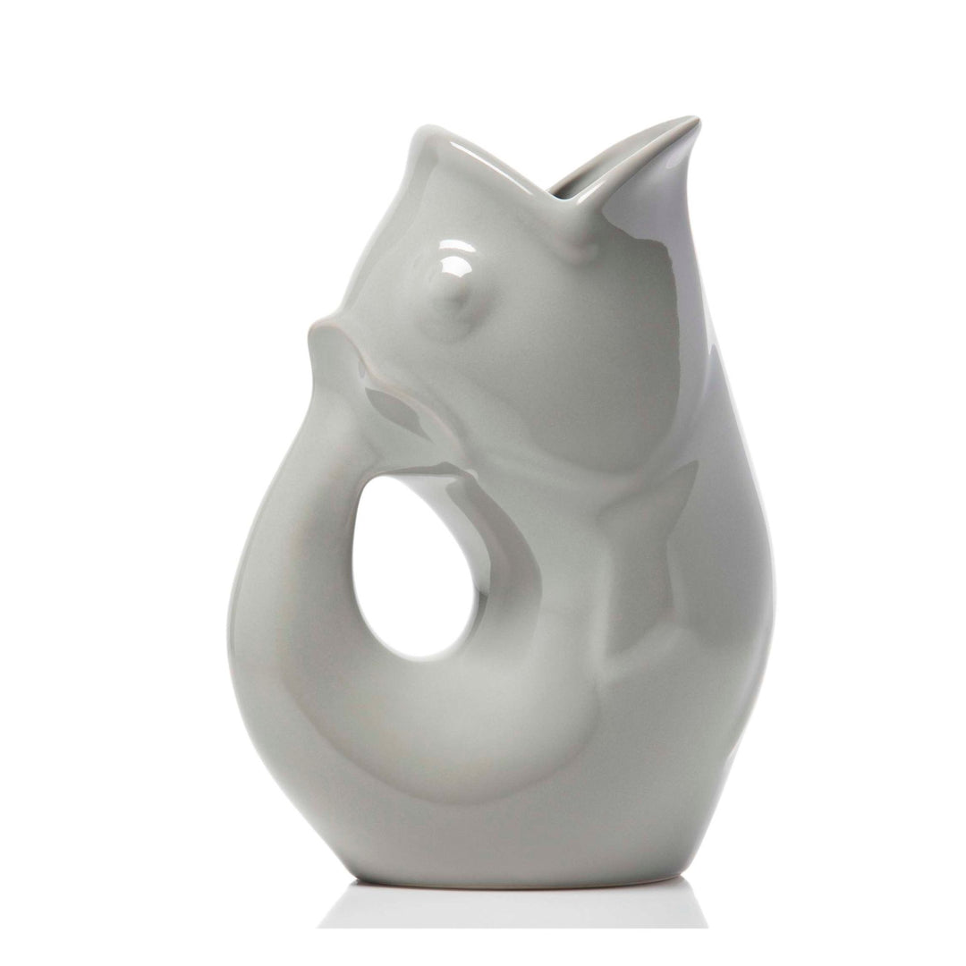 Large gurgle pot ceramic fish water pitcher stone grey glossy finish 4oz